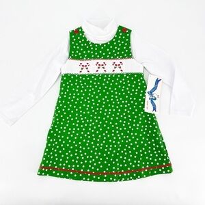 NWT Silly Goose Hand Smocked Jumper Dress Candy Cane